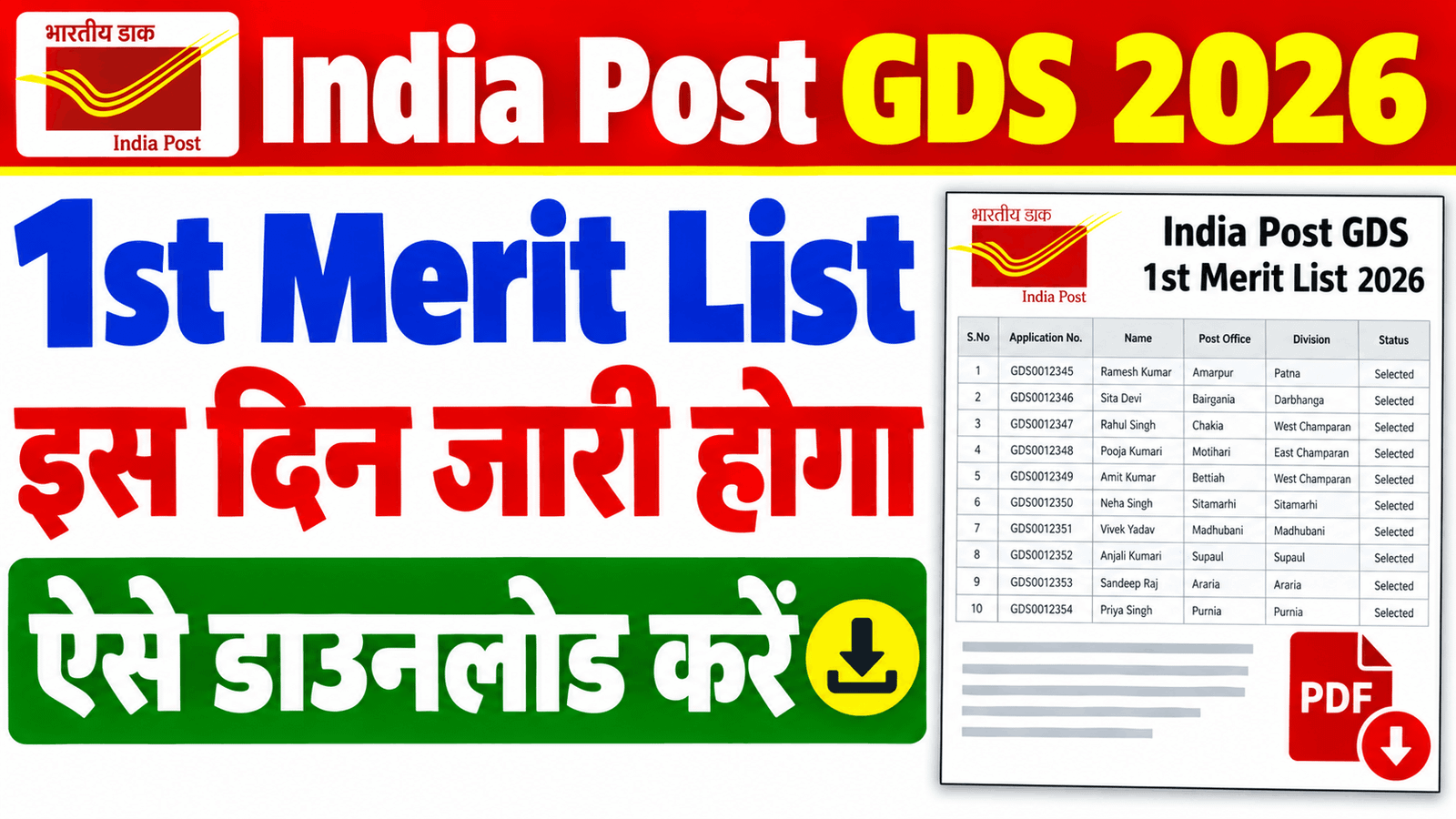 India Post GDS 1st Merit List 2026