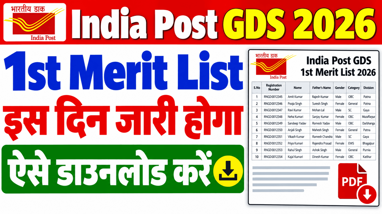 India Post GDS 1st Merit List 2026