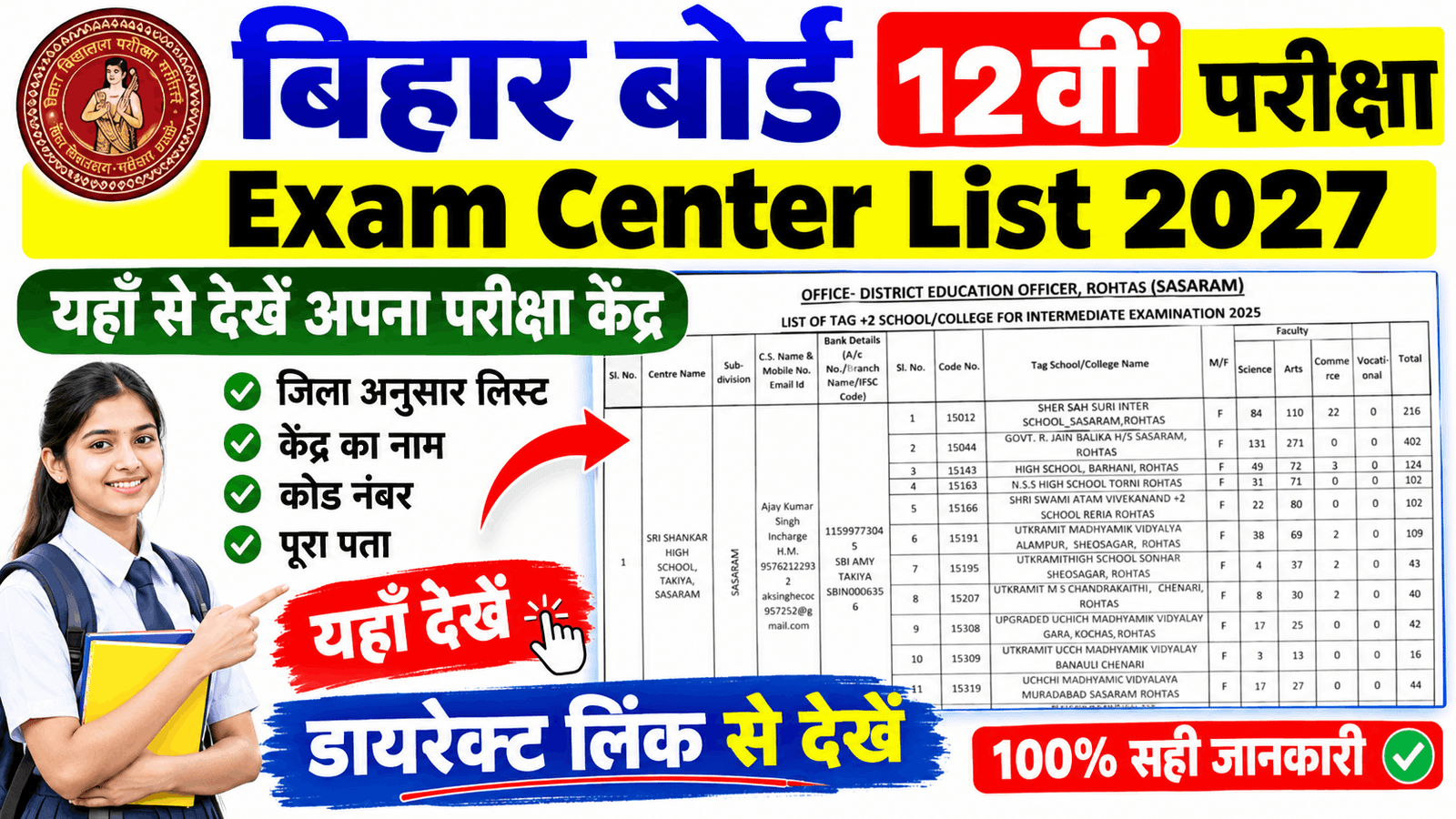 Bihar Board 12th Exam Center List 2027